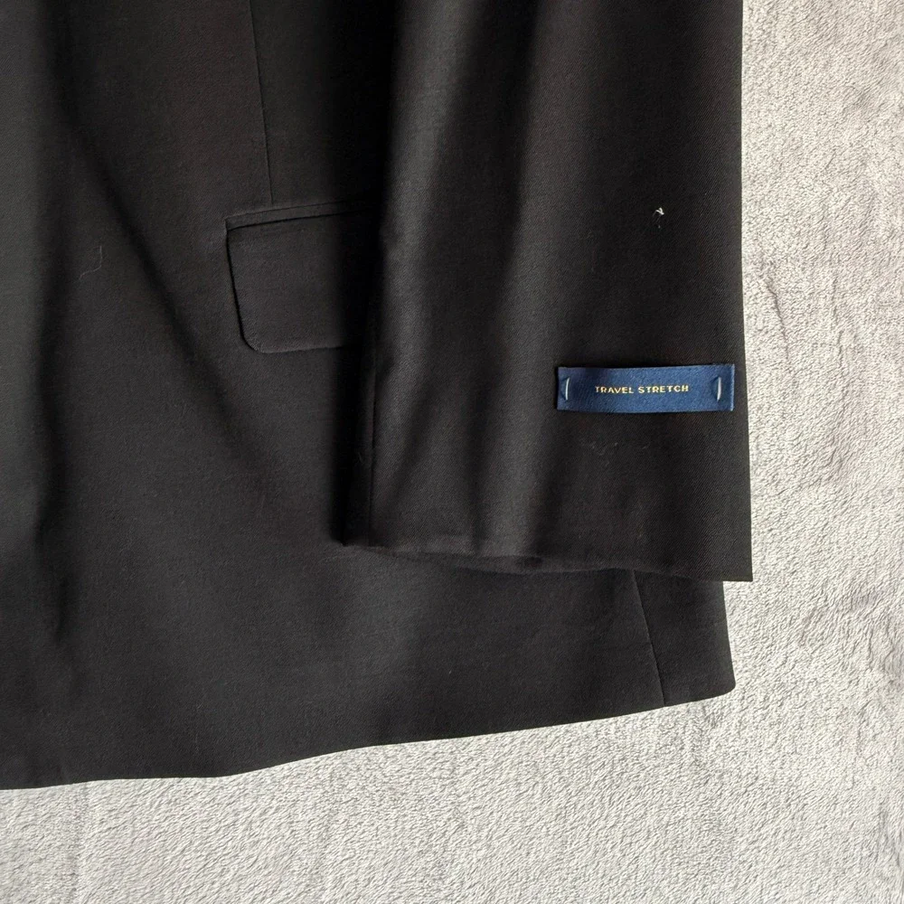 Stafford Travel Portly‎ Fit Black Wool Blend Blazer Jacket Men's 56 PRTR